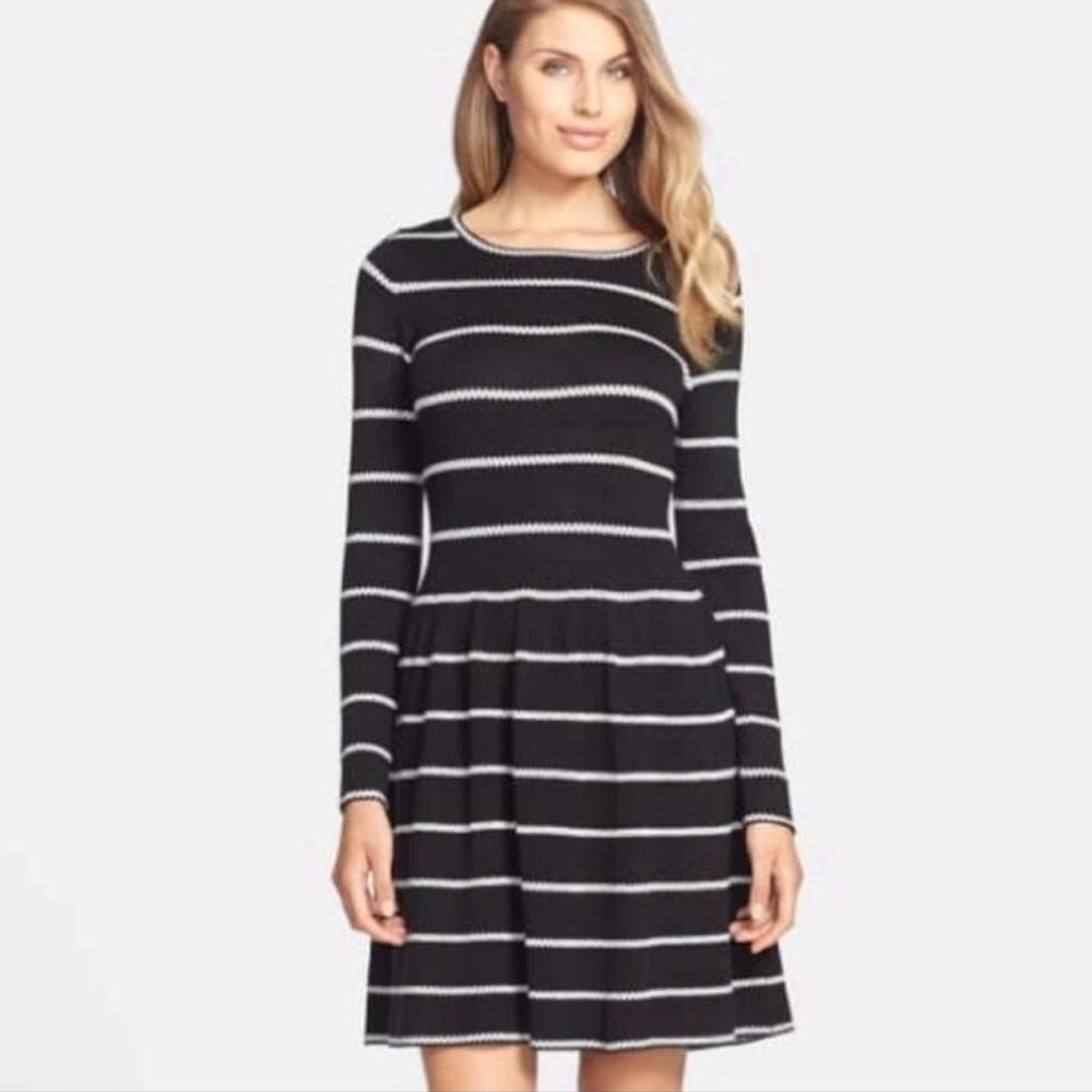 Eliza J Black and White Long Sleeve A-line‎ Dress